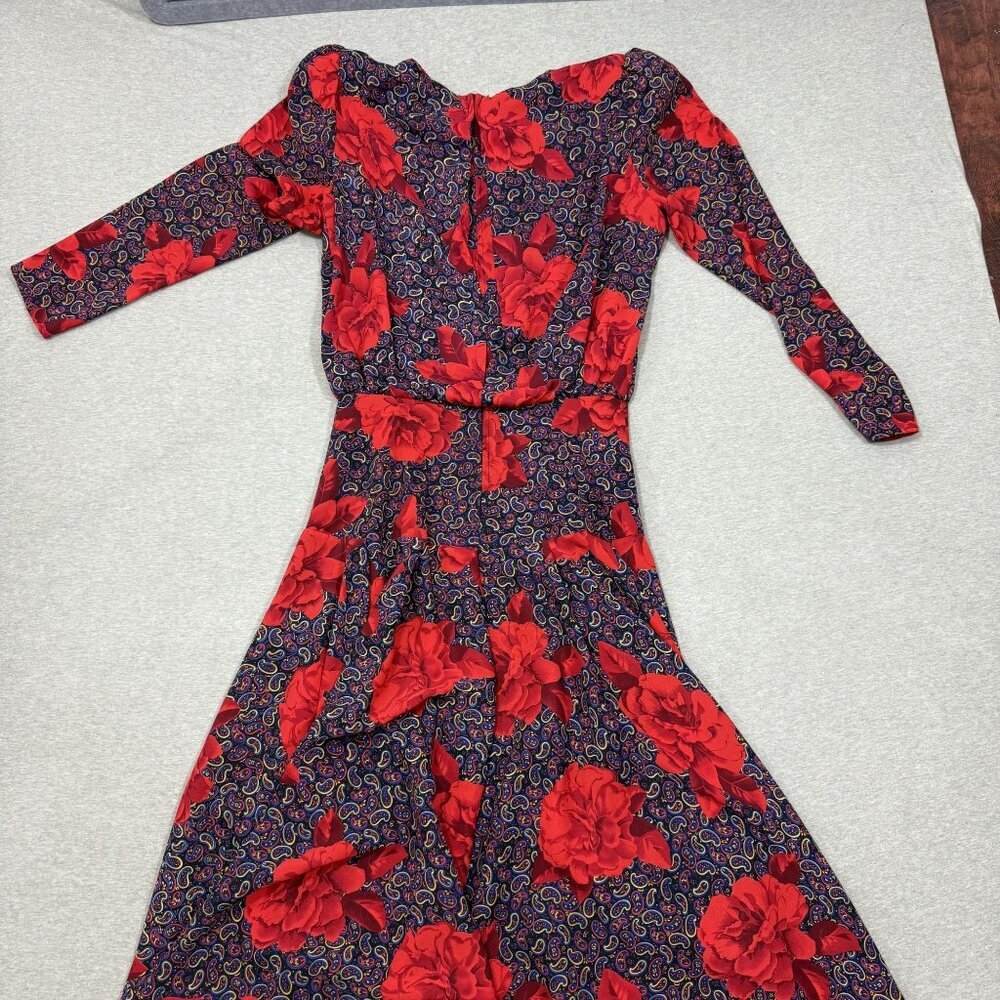 70's Kono New York Drop Waist Dress Midi 3/4 Sleeve Medium - Picture 4 of 10